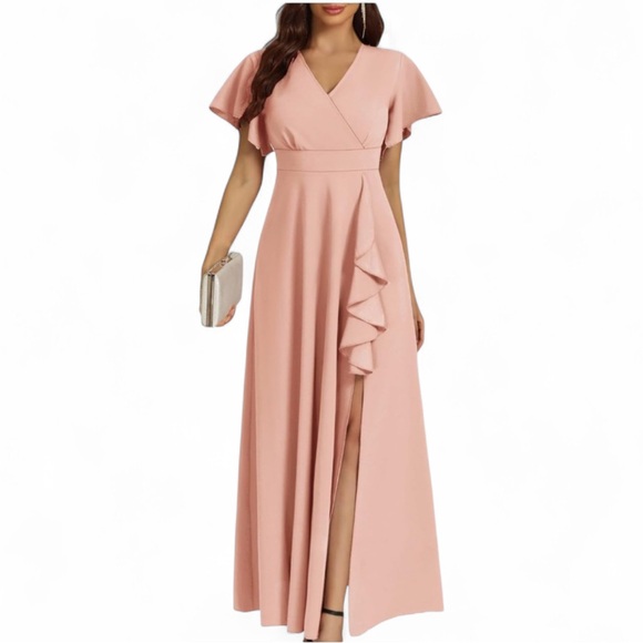 None Dresses & Skirts - Blush Pink Ruffle Sleeve Maxi Dress Formal M NWT